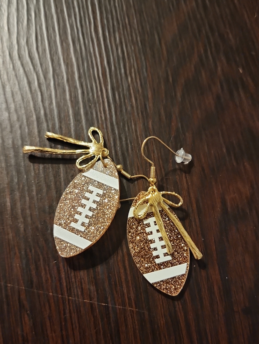 Gold Glitter Football Dangle Earrings - Women Jewelry